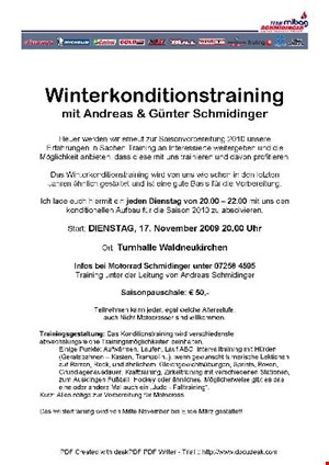 Winterkonditionstraining Turnhalle Waldneukirchen jeden Dienstag ab 17.11.!