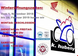 WINTERÖFFNUNGSZEITEN 2018/2019